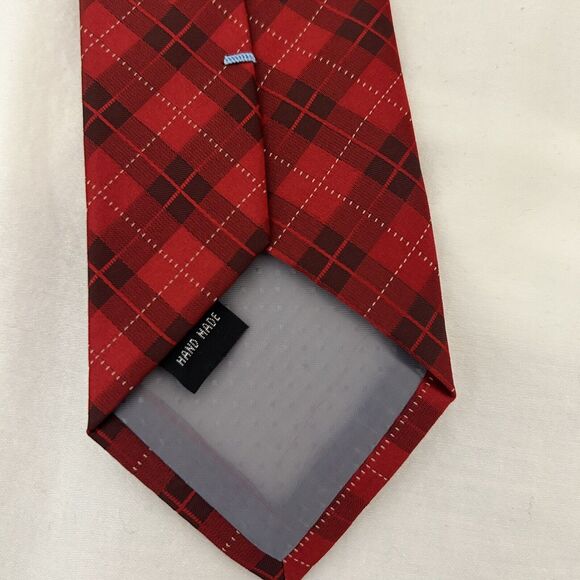 Puccini Men's Necktie Classic Designer Hand Made Red Diamond Plaid tie - Picture 4 of 6